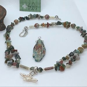 Handcrafted “Rainforest Frog” Multi Stone & 925 Necklace & Earring Set
